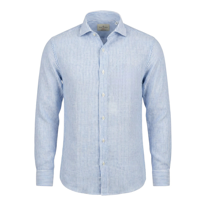 Pitkähihainen paita Custom Fit 100 % pellavaa Raidallinen Taivaansininen-Valkoinen Washed