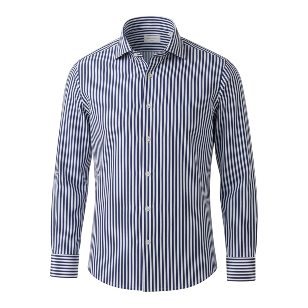 Pitkähihainen Slim fit silitysvapaa paita, sini-valkoinen raidallinen