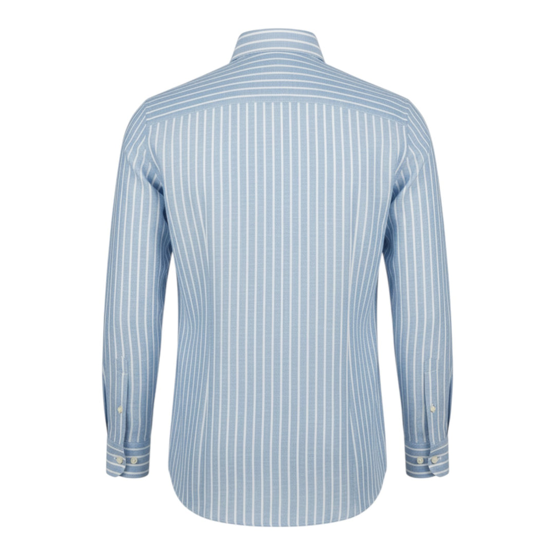 Pitkähihainen paita Custom Fit 100% pellava raidallinen sini-valkoinen Washed