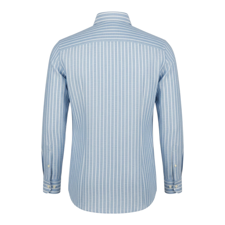 Pitkähihainen paita Custom Fit 100% pellava raidallinen sini-valkoinen Washed