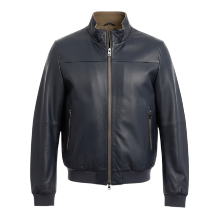 Käännettävä takki aidosta nahasta ja nylonista, Blue Navy-Militare