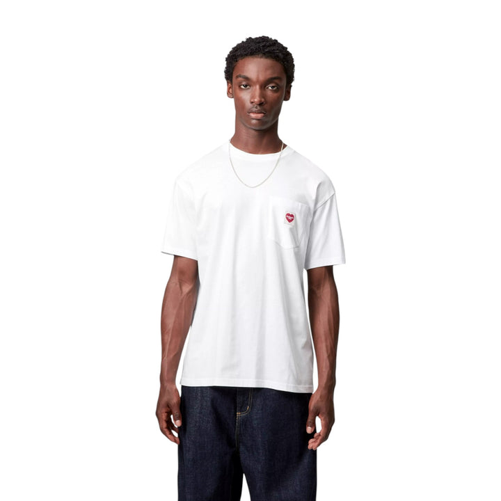 S/S Pocket Heart T-Shirt White / Red