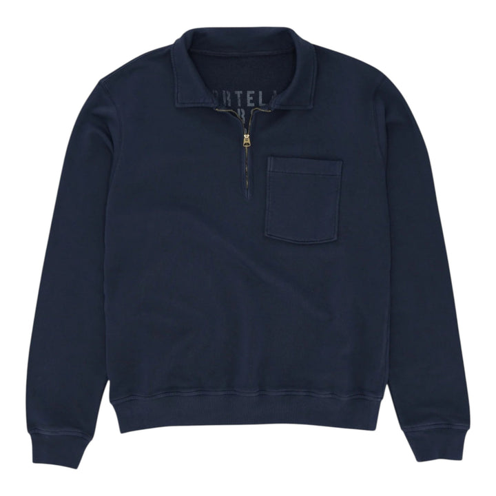 Yale Collegepaita harjatusta jerseystä kauluksella ja vetoketjulla, Navy