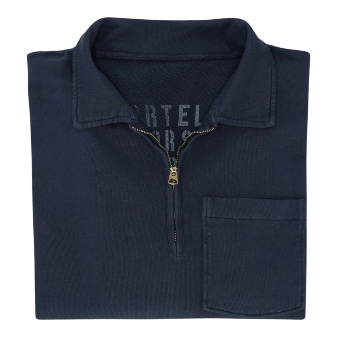 Yale Collegepaita harjatusta jerseystä kauluksella ja vetoketjulla, Navy