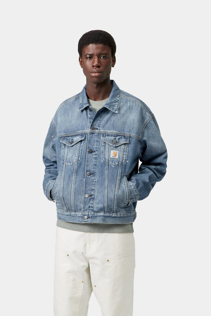 Carhartt Wip HELSTON JACKET BLUE DESTROY WASH SPLATTER Blu - foto 3