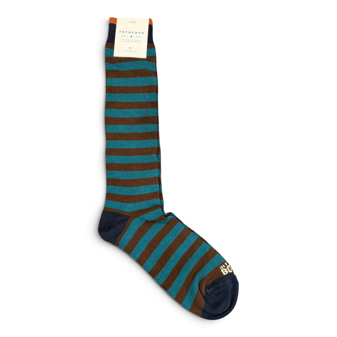 Calze Stripe Rugby -sukat, petrolinsininen/ruskea