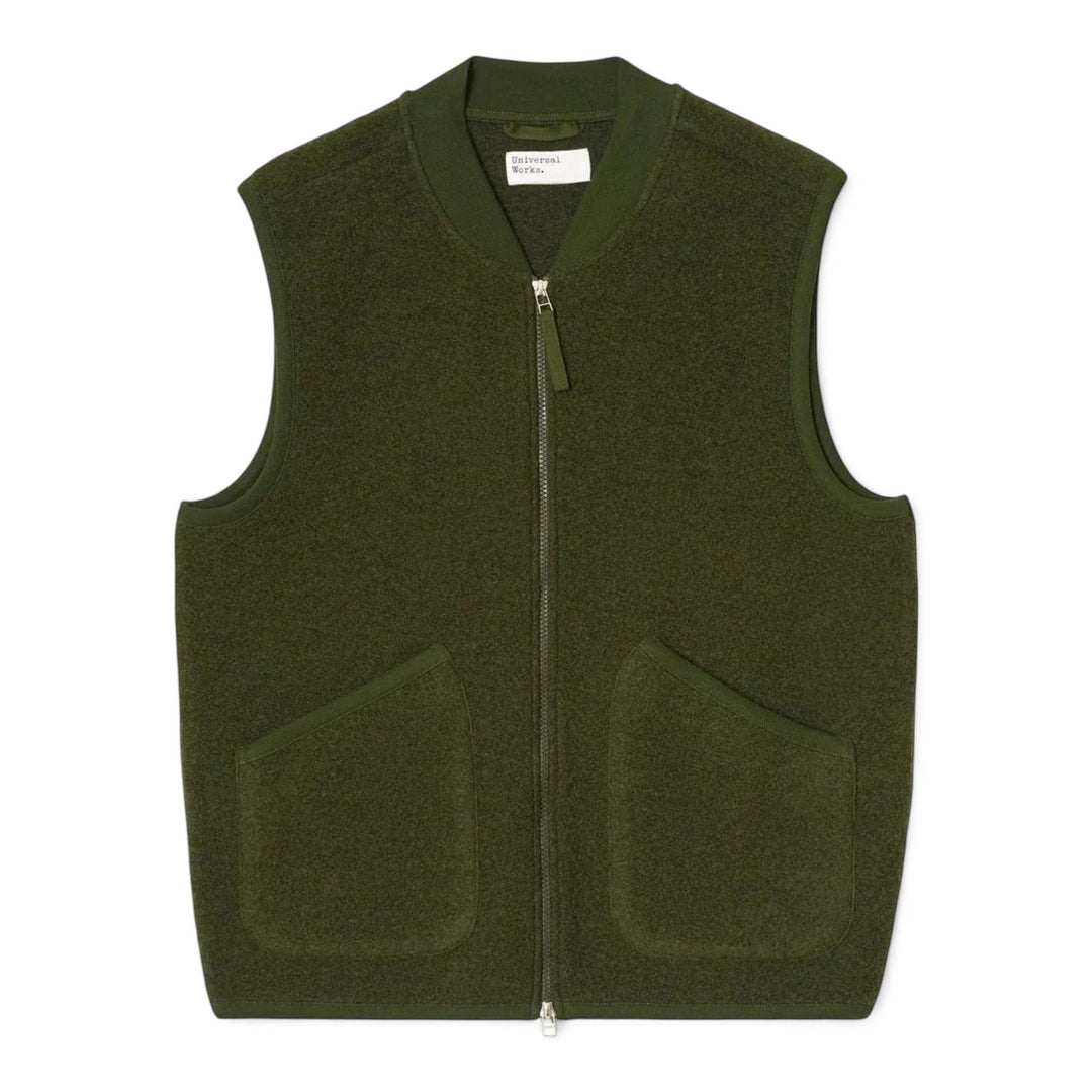 Zip Waistcoat Wool Fleece Olive